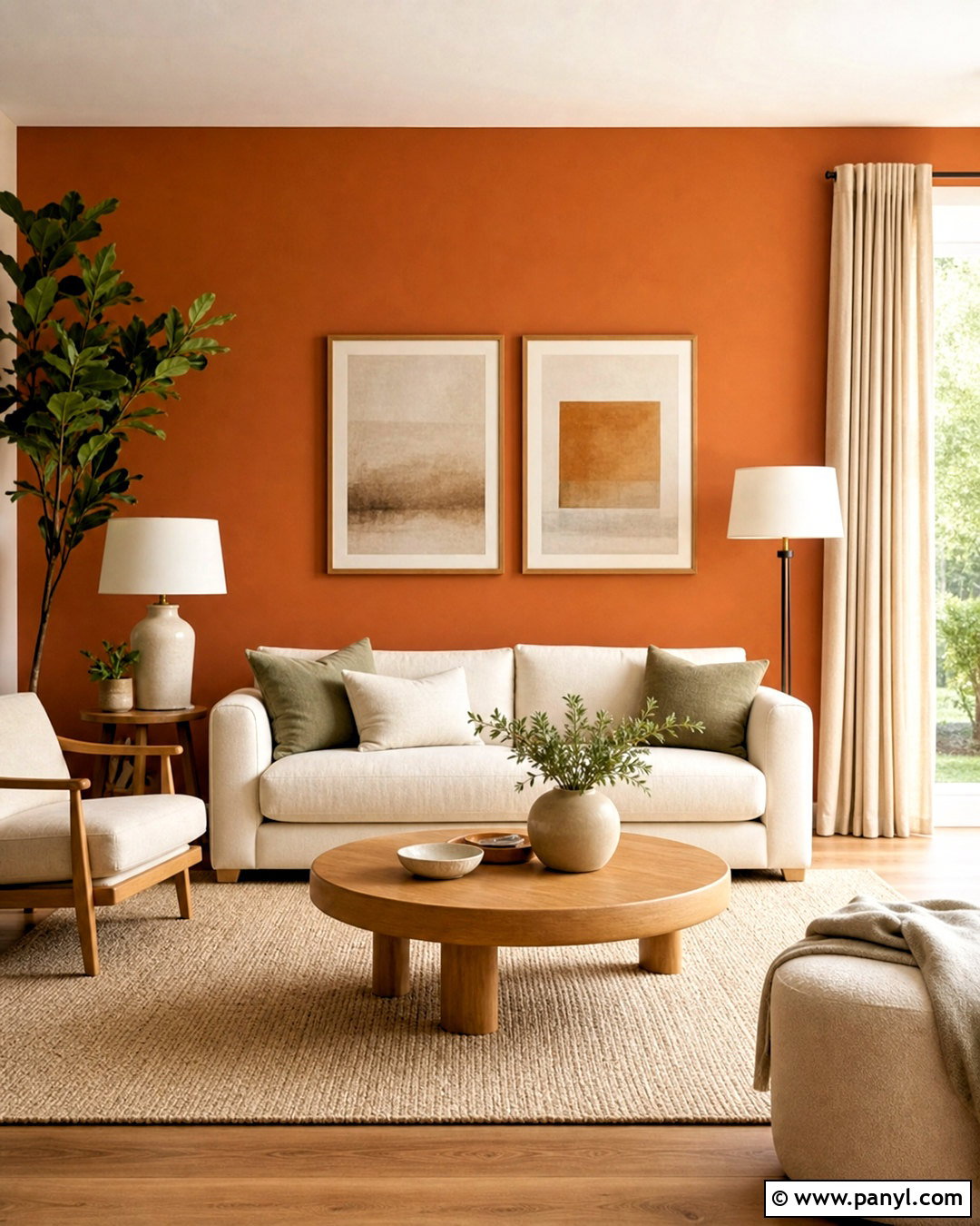 Burnt Orange Accent Wall With Cream Sofa - 20 burnt orange accent wall living room ideas