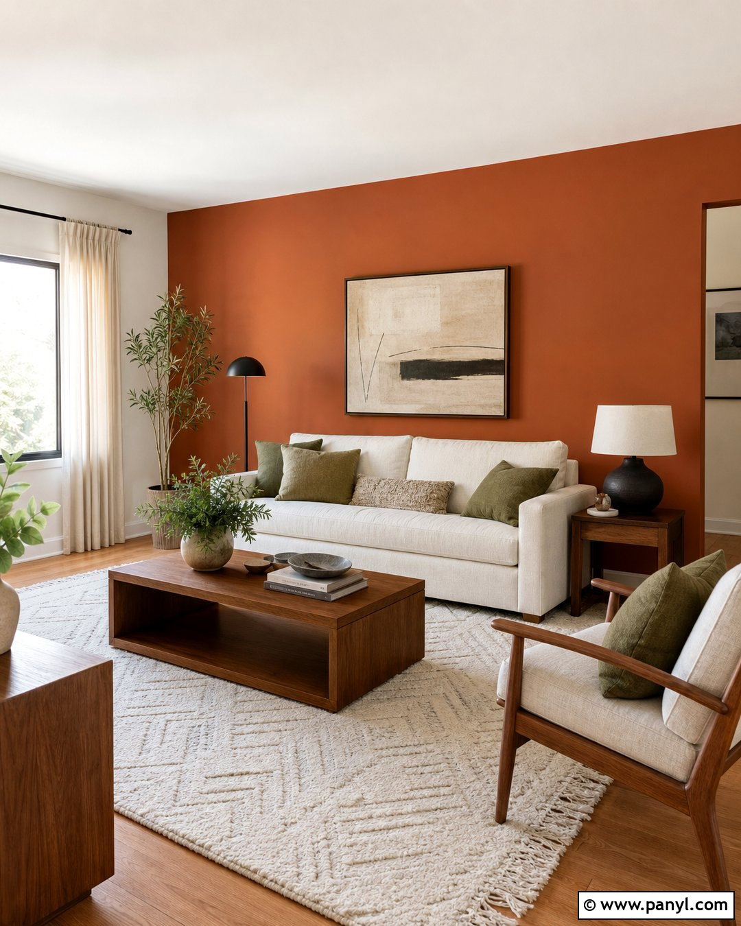 Burnt Orange Accent Wall With Cream Sofa - 35 Burnt Orange Accent Wall Ideas