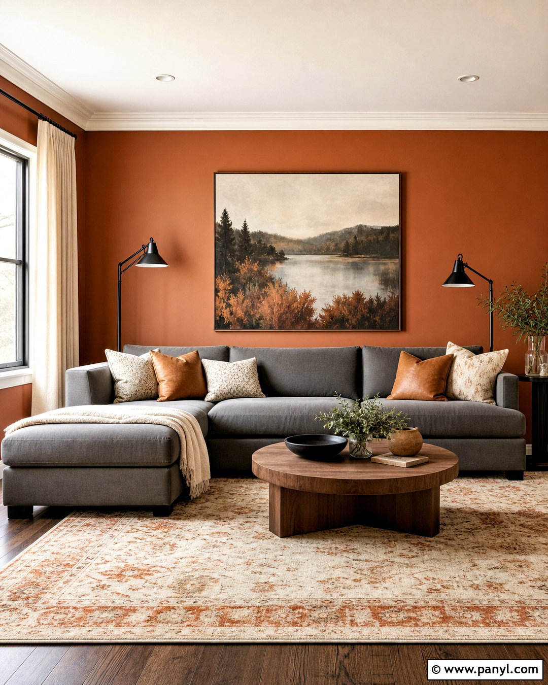Burnt Orange Accent Wall With Gray Sofa - 20 burnt orange accent wall living room ideas