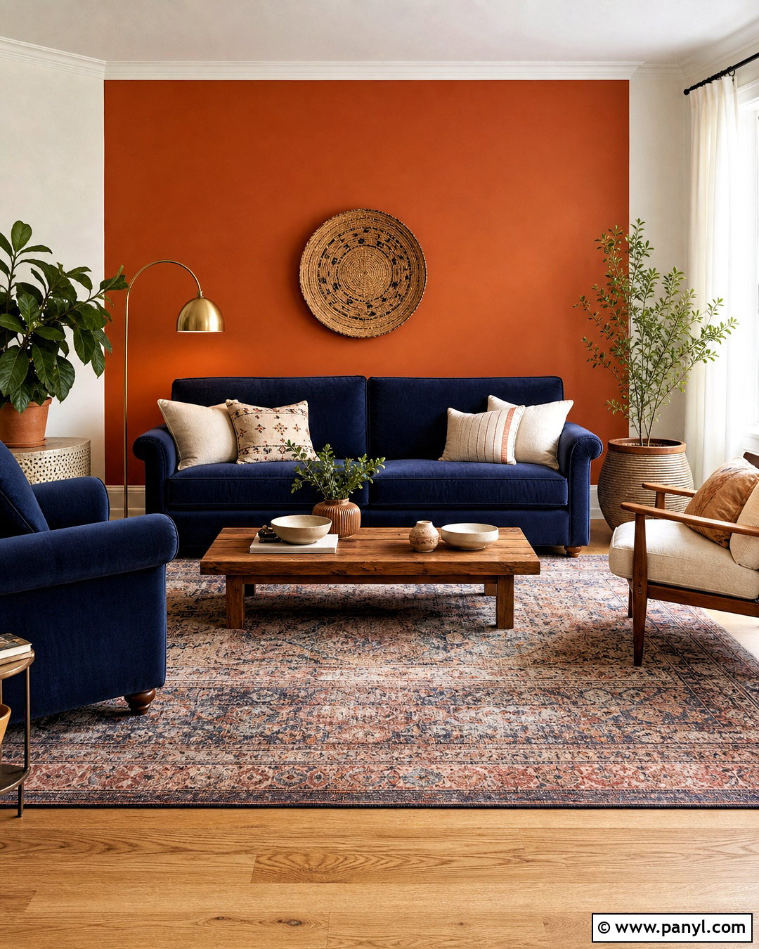 Burnt Orange Accent Wall With Navy Sofa - 20 burnt orange accent wall living room ideas