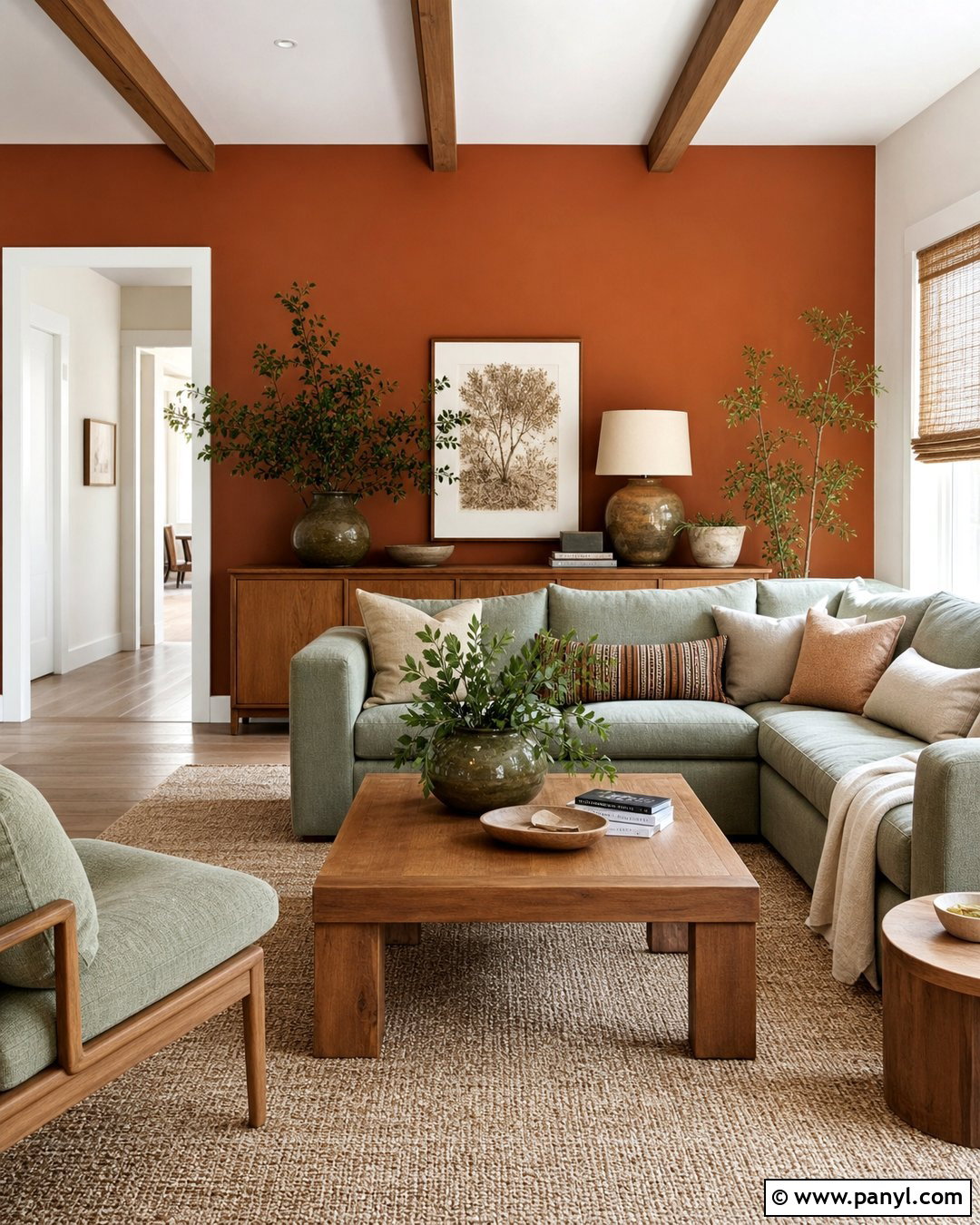 Burnt Orange Accent Wall With Sage Green - 35 Burnt Orange Accent Wall Ideas