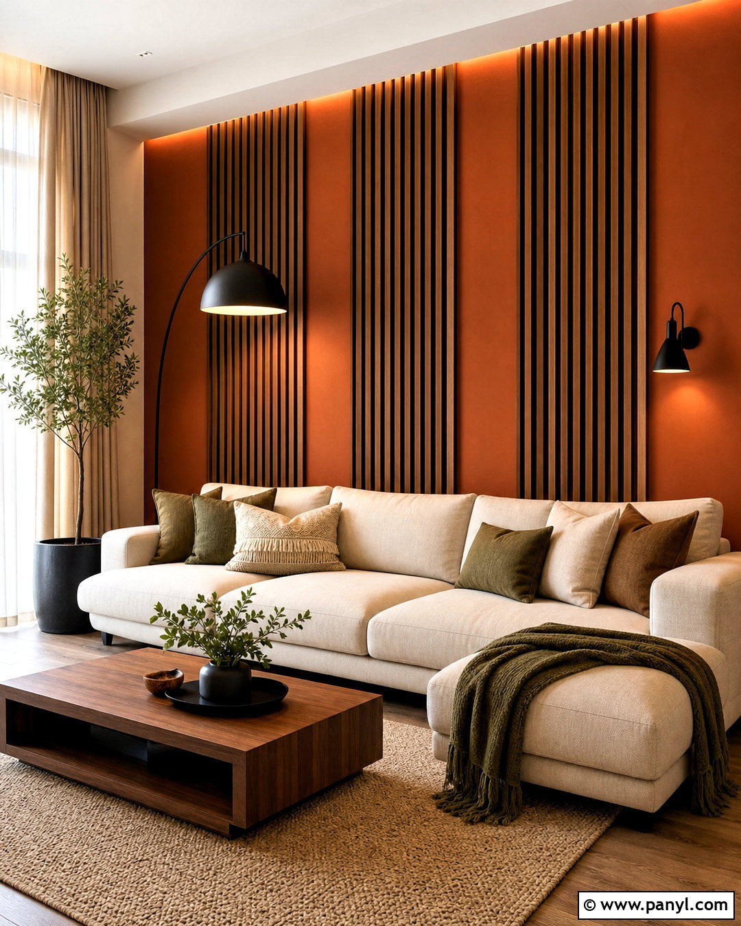 Burnt Orange Accent Wall With Wood Slats - 20 burnt orange accent wall living room ideas