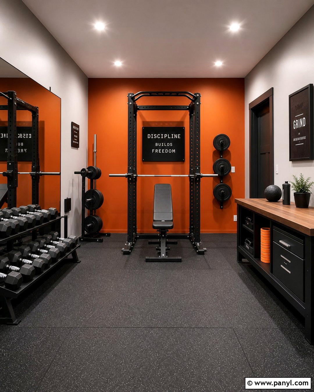 Burnt Orange And Black Home Gym - 20 Orange Accent Wall Gym Ideas