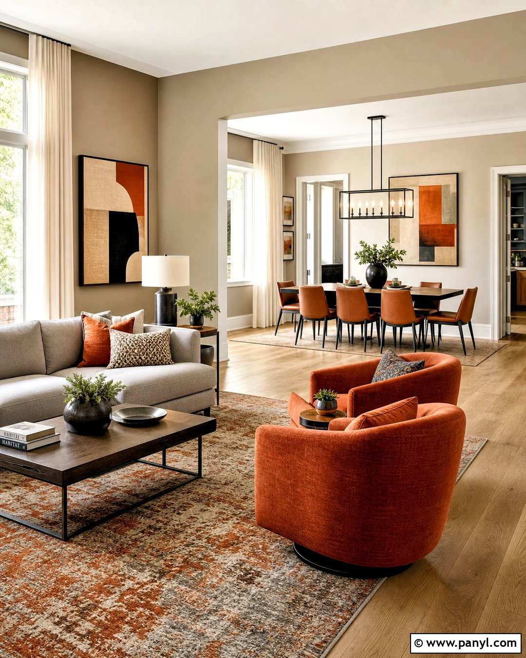 Burnt Orange And Greige Open Living Room - 20 burnt orange color palette ideas