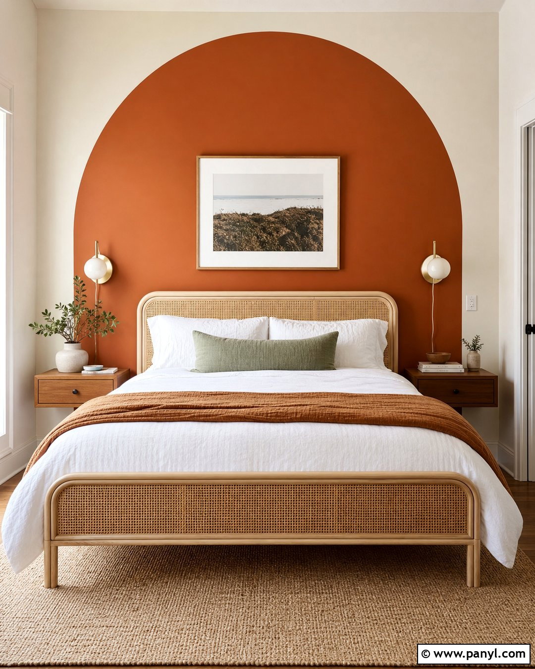 Burnt Orange Arch Behind Bed - 35 Burnt Orange Accent Wall Ideas