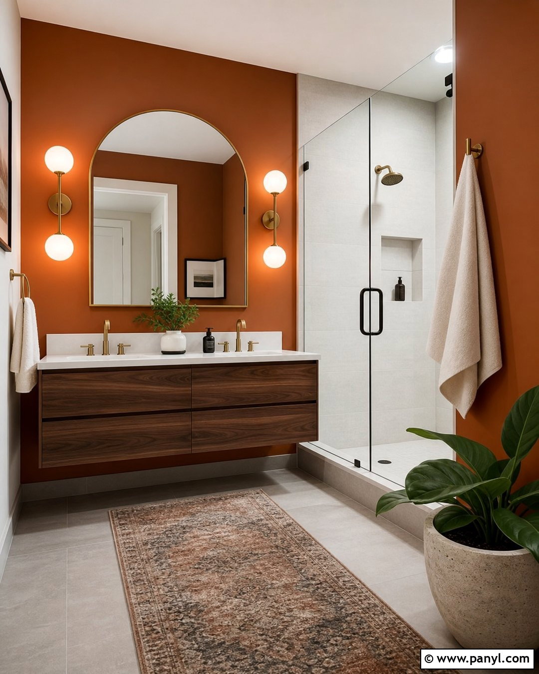 Burnt Orange Bathroom With Walnut Vanity - 20 Colorful Bathroom With Orange Walls