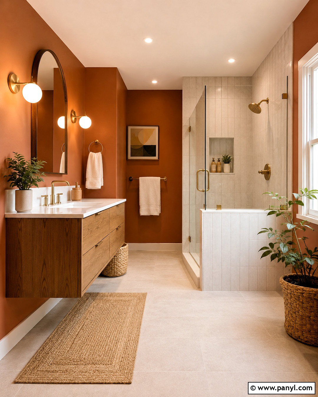 Burnt Orange Bathroom With Wood Vanity - 20 orange bathrooms designs