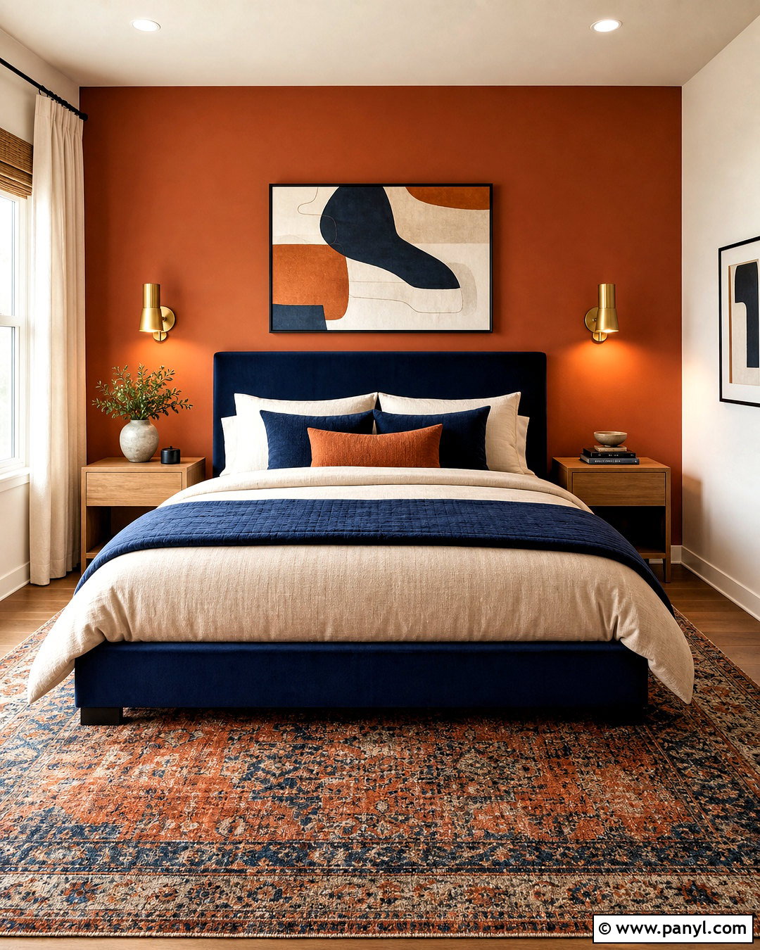 Burnt Orange Bedroom Accent Wall With Navy - 20 burnt orange bedroom walls