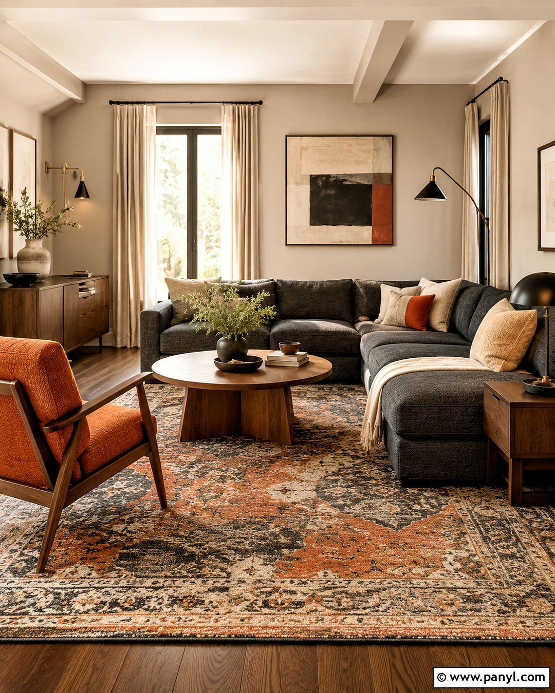 Burnt Orange Charcoal And Warm Beige Living Room Color Combination - 20 best color combinations for living room ideas