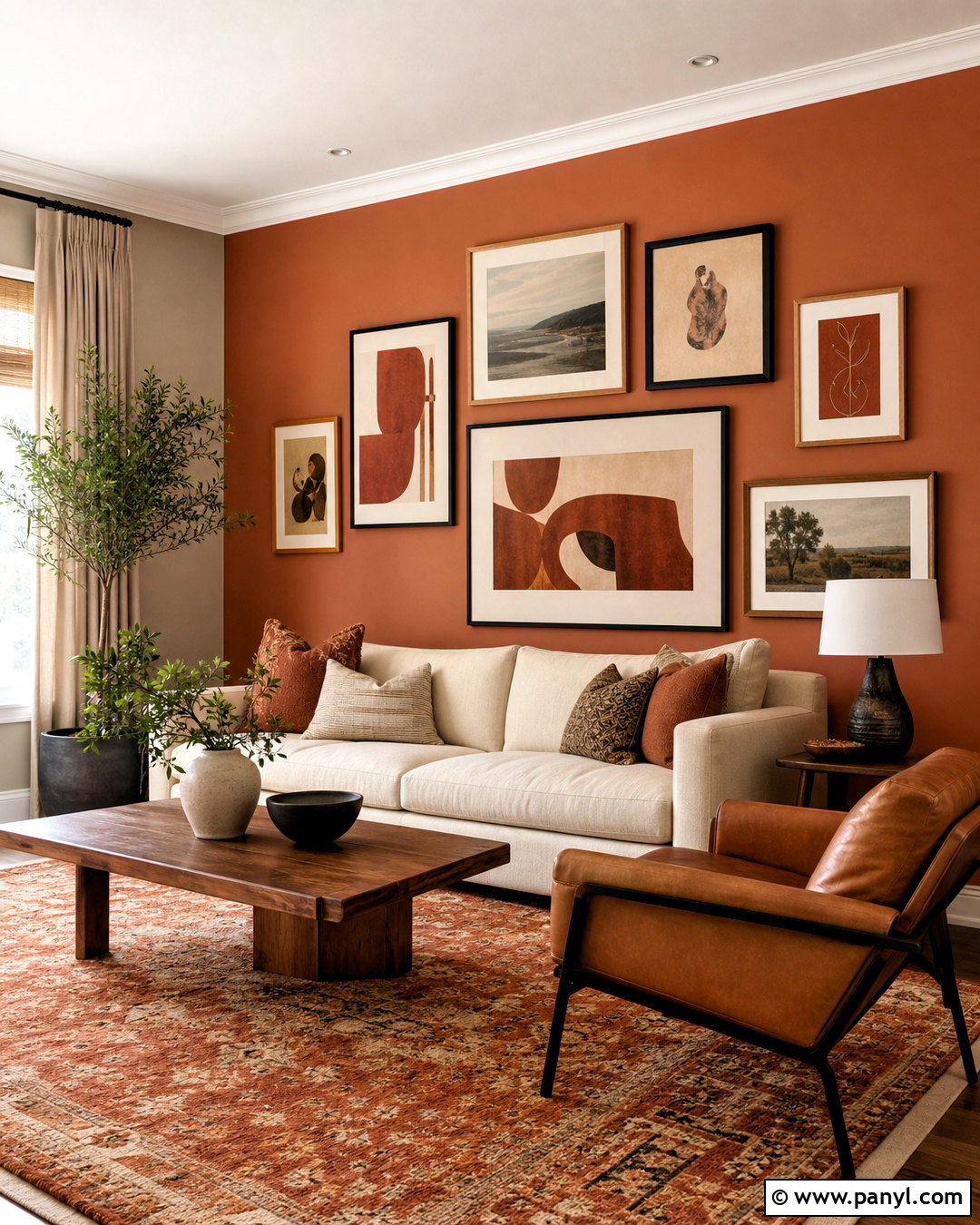 Burnt Orange Gallery Wall - 20 orange wall decor ideas