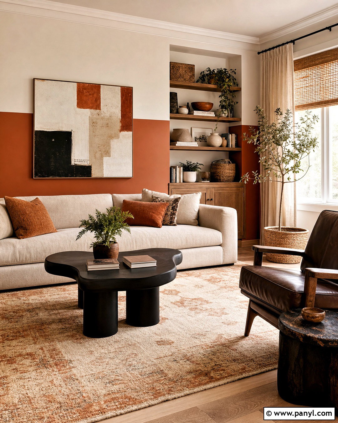 Burnt Orange Half Painted Wall Living Room - 20 half painted wall living room ideas