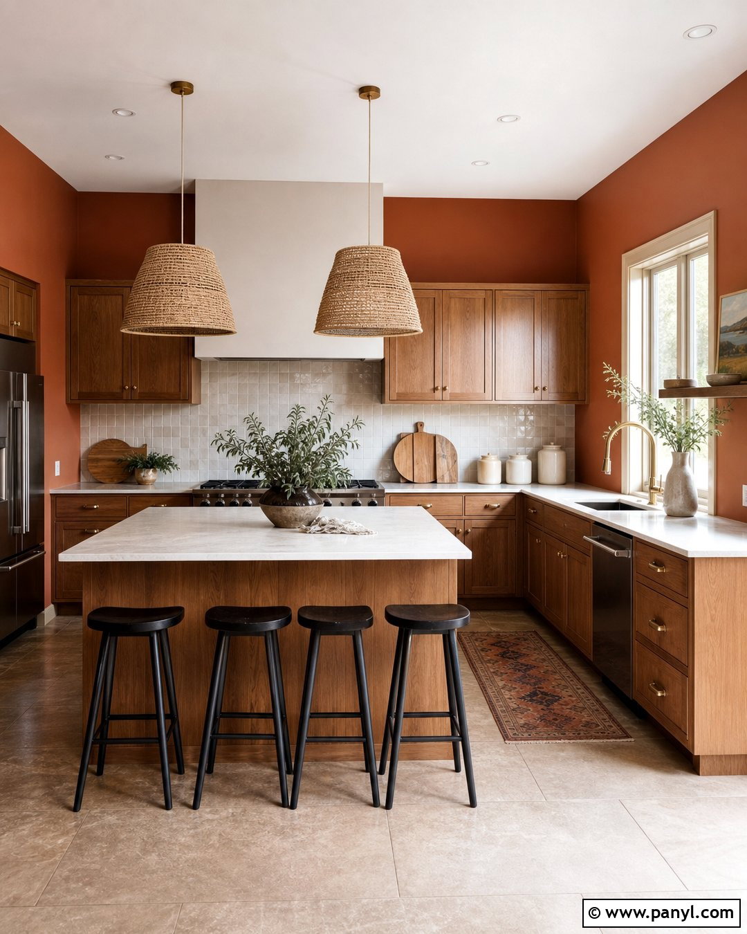Burnt Orange Kitchen With Oak Cabinets - 35 burnt orange walls