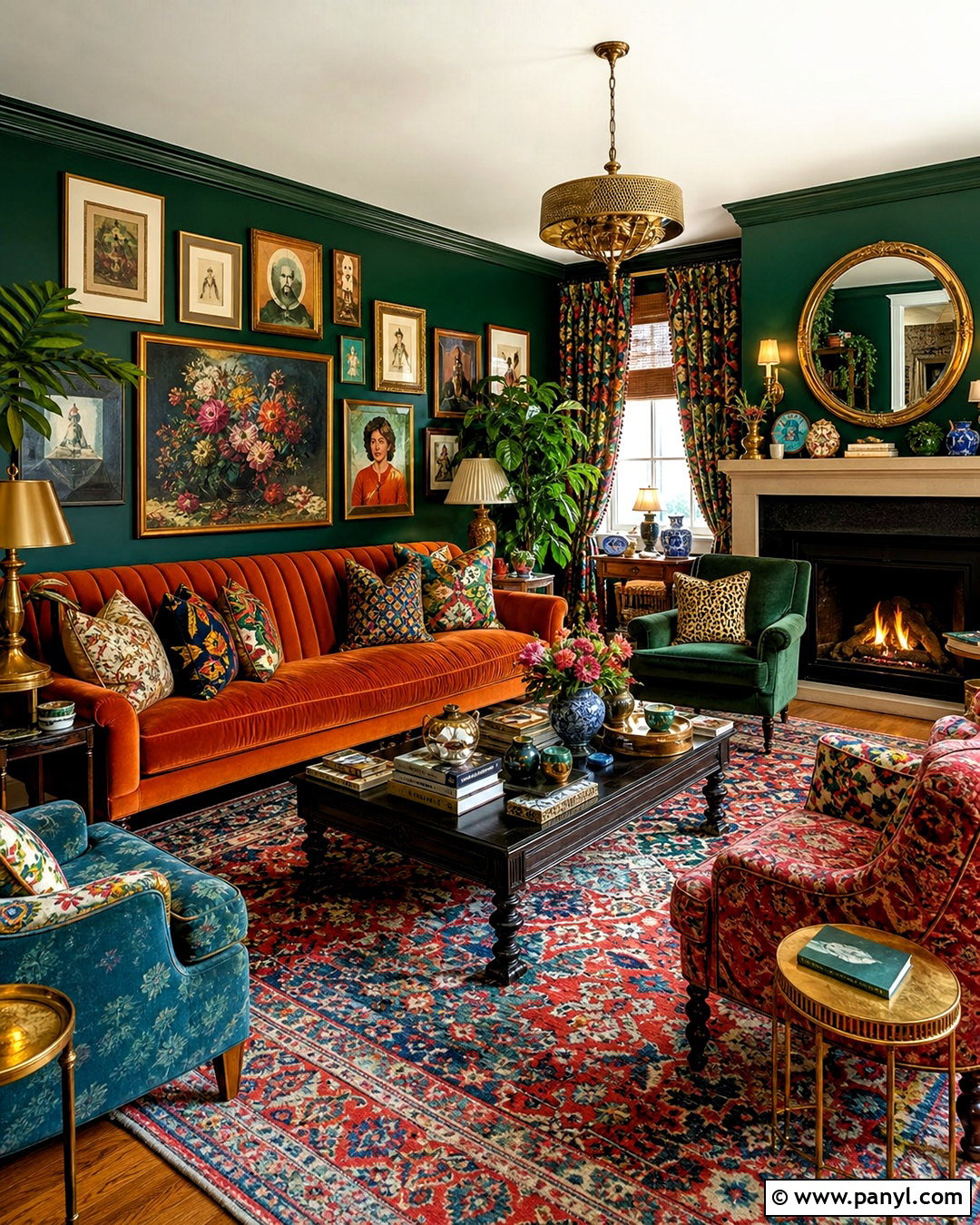 Burnt Orange Maximalist Living Room - 20 burnt orange interior ideas