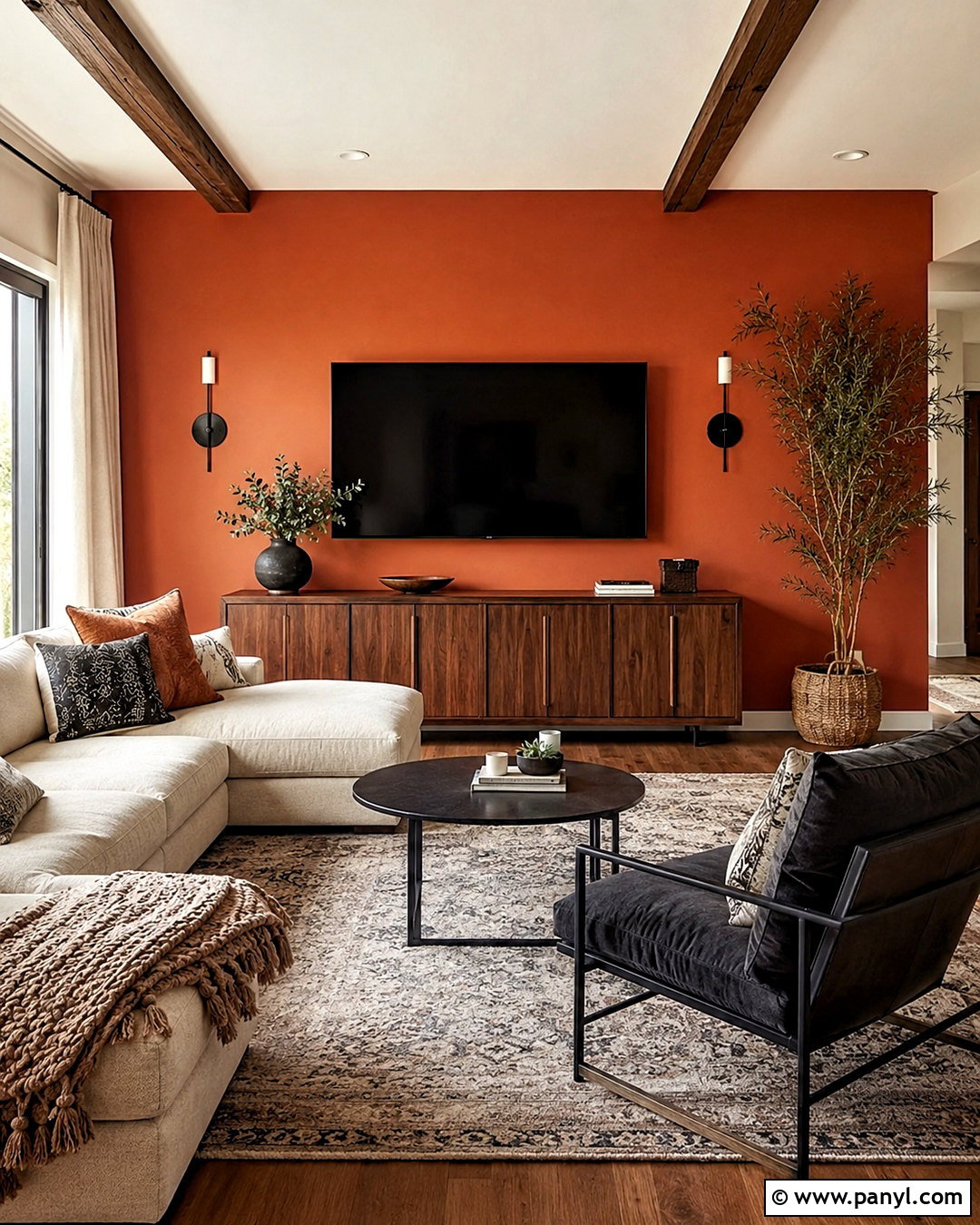 Burnt Orange TV Wall - 35 tv wall color ideas