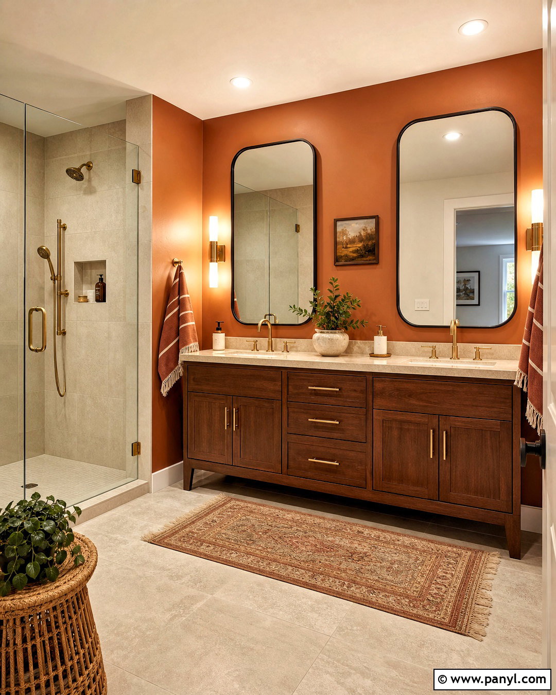 Burnt Orange Wall And Walnut Vanity Bathroom - 20 burnt orange bathroom ideas