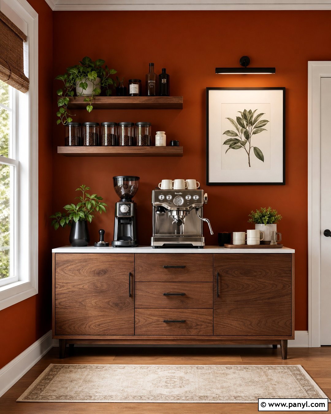 Burnt Orange Wall Coffee Bar - 20 Orange Wall Coffee Setup Ideas