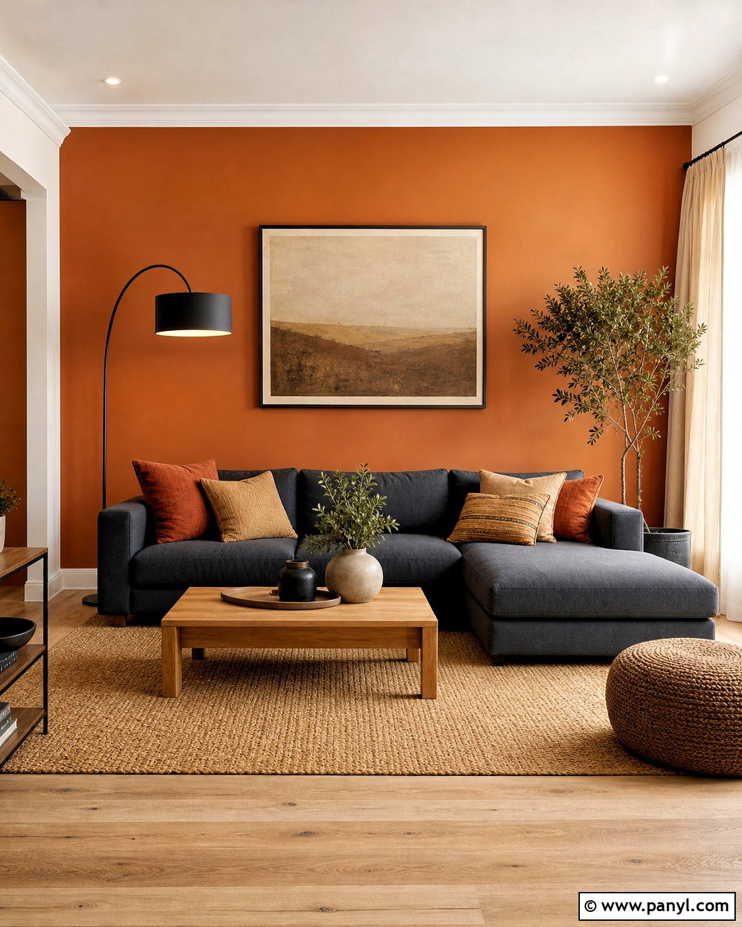 Burnt Orange Wall With Charcoal Furniture - 20 burnt orange living room walls