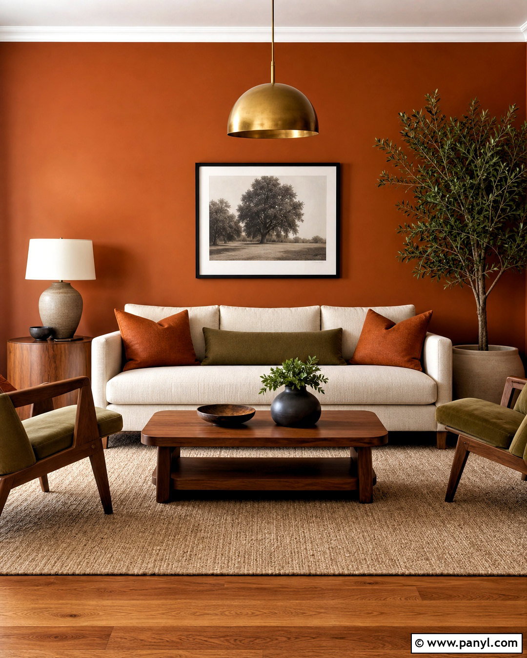 Burnt Orange Wall With Cream Sofa - 20 burnt orange living room walls