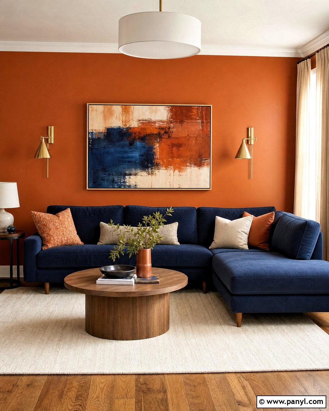 Burnt Orange Wall With Navy Sofa - 20 burnt orange living room walls