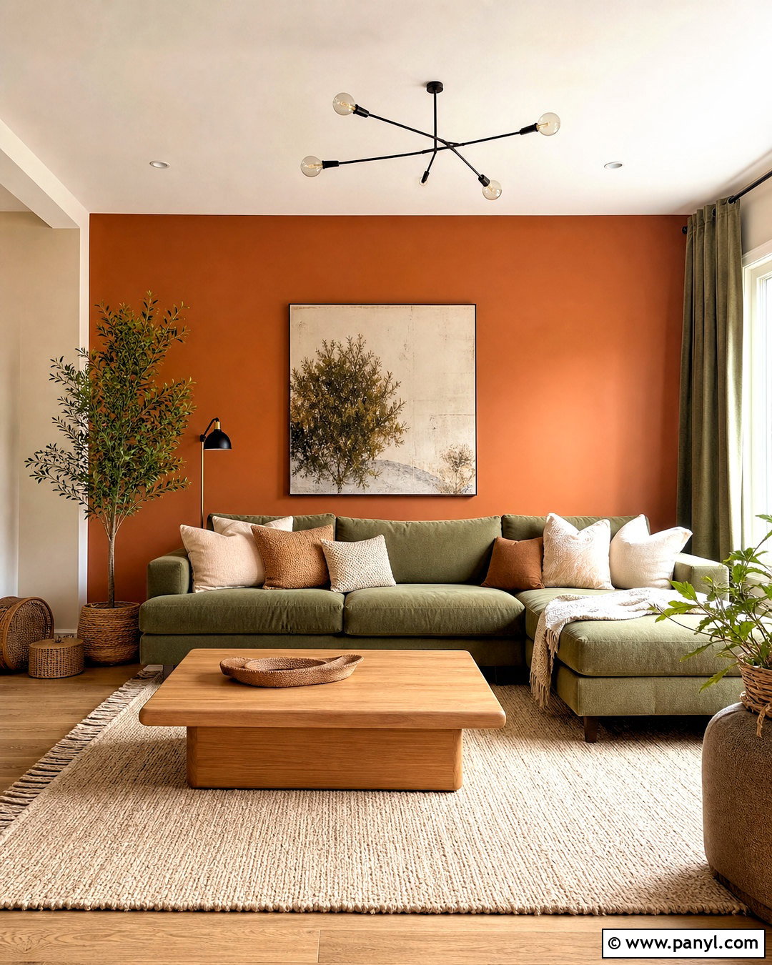 Burnt Orange Wall With Olive Green Sofa - 20 burnt orange living room walls