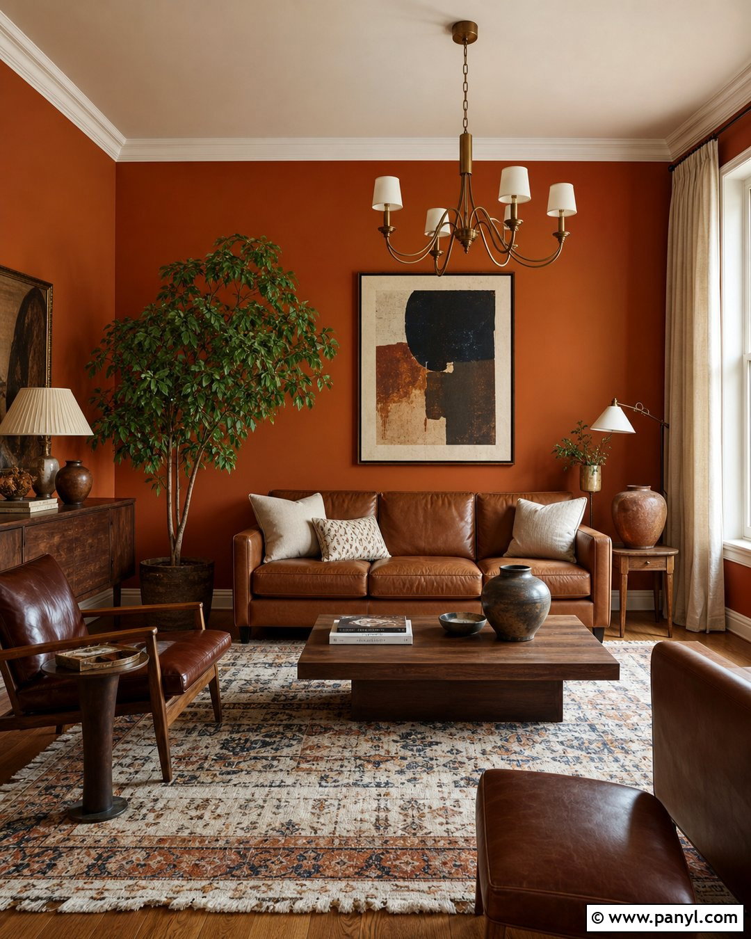 Burnt Orange Walls With Brown Leather - 20 How To Decorate With Orange Walls