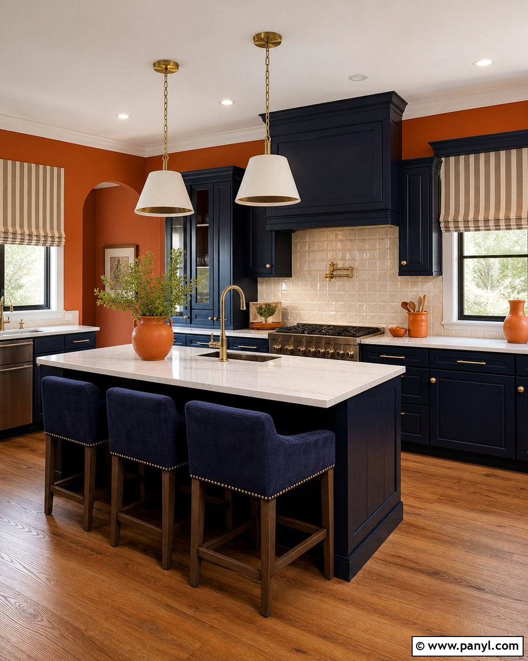 Burnt Orange Walls With Navy Cabinets - 20 Colorful Kitchen With Orange Walls