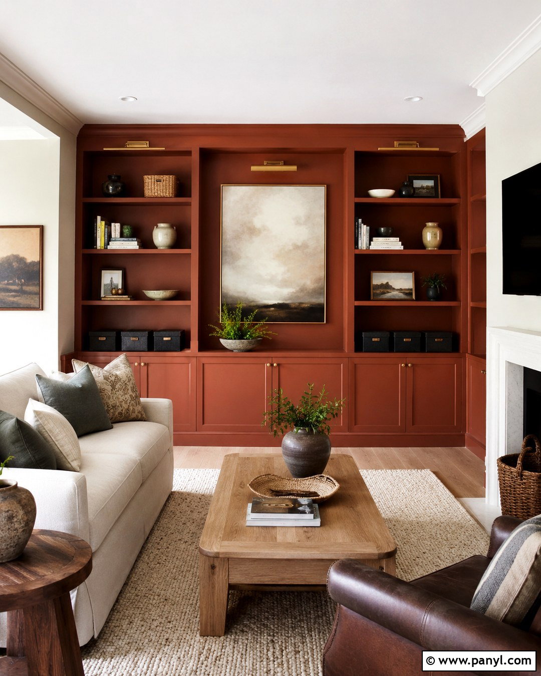 Burnt Sienna Accent Wall With Built Ins - 20 burnt sienna wall paint ideas