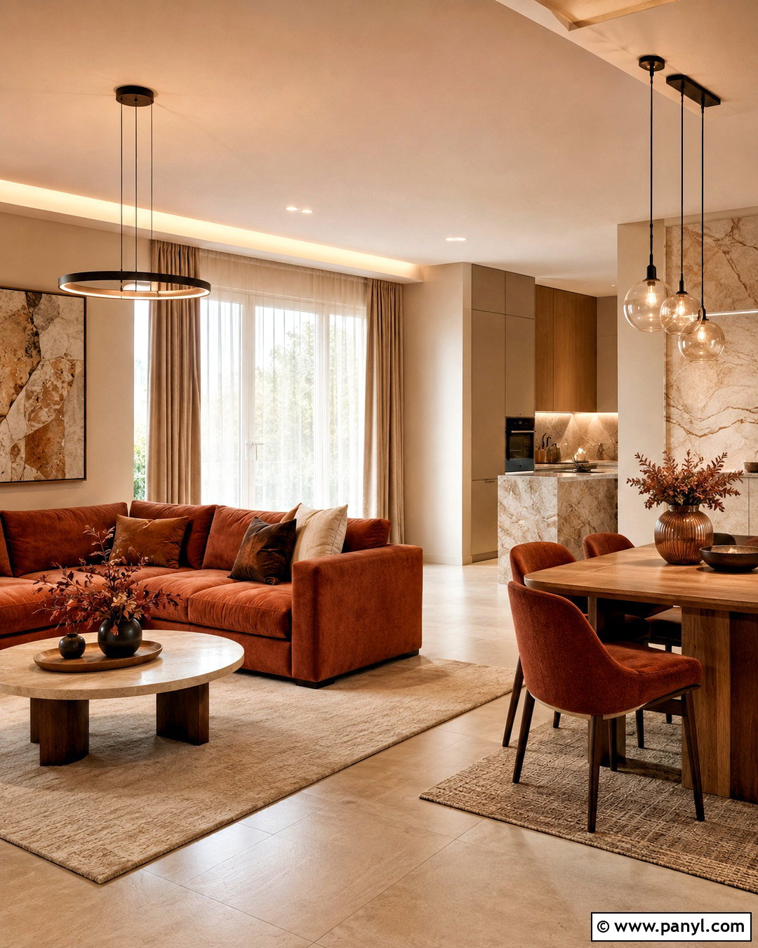 Burnt Sienna And Warm Beige Open Plan Room - 20 burnt sienna color palette ideas