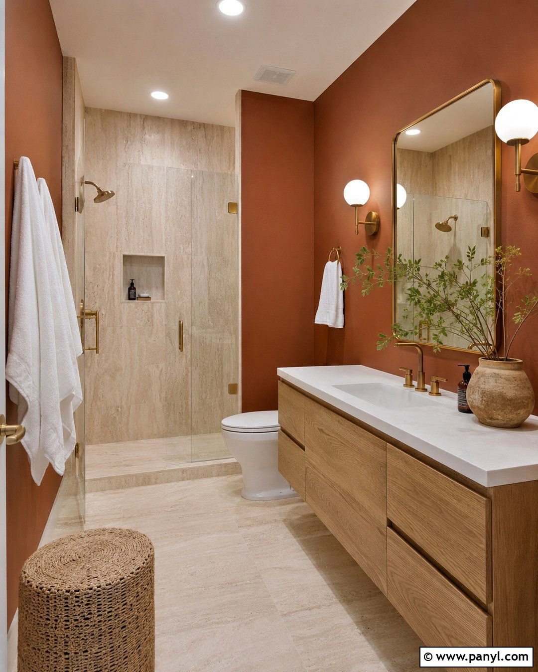 Burnt Sienna Bathroom Walls With Travertine - 20 burnt sienna walls