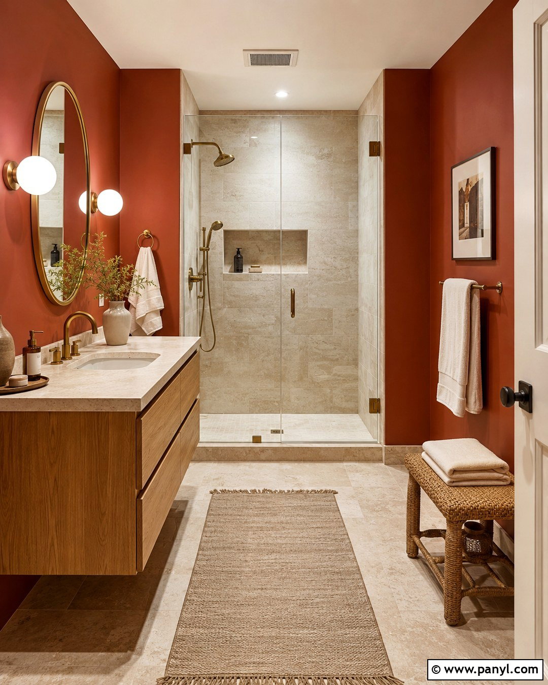 Burnt Sienna Bathroom With Travertine - 20 burnt sienna wall paint ideas