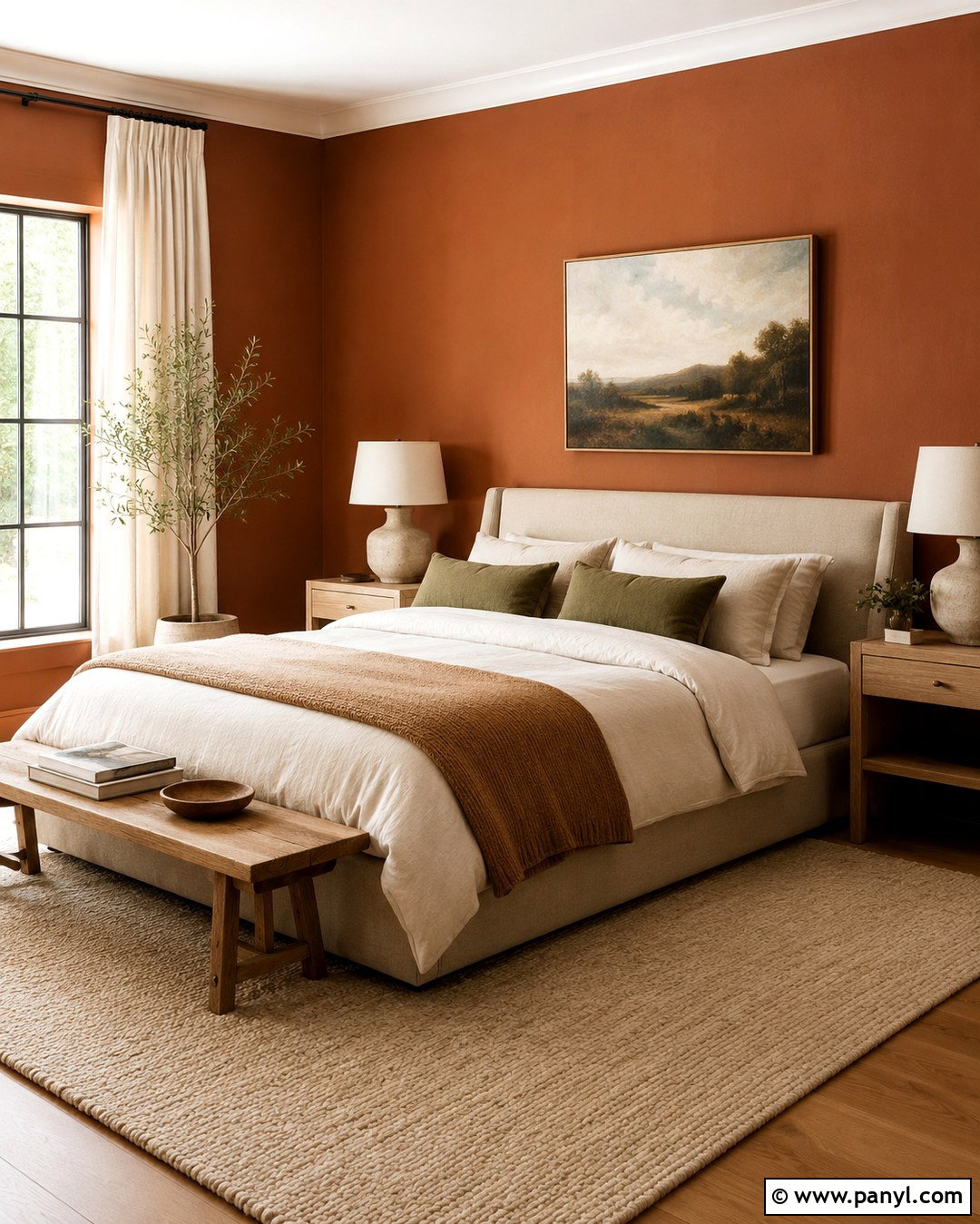 Burnt Sienna Bedroom With Natural Linen - 20 burnt sienna wall paint ideas