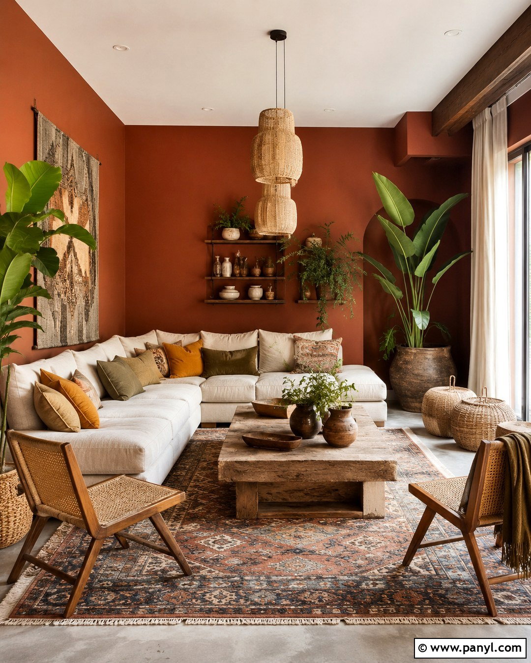Burnt Sienna Boho Living Room Walls - 20 burnt sienna walls