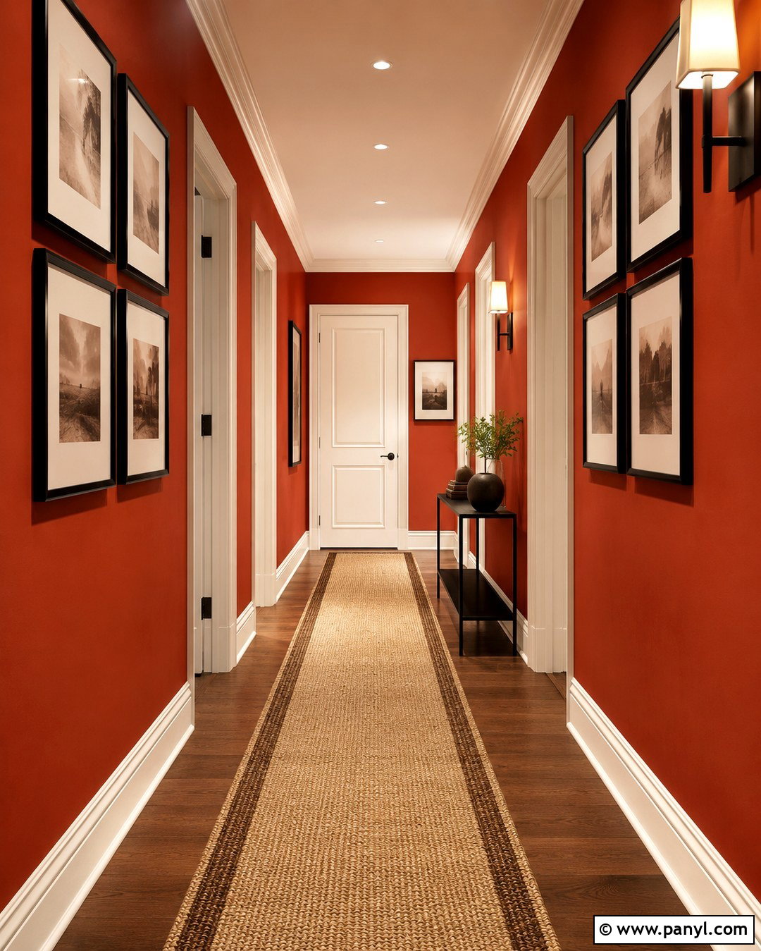 Burnt Sienna Hallway Walls With Gallery Frames - 20 burnt sienna walls