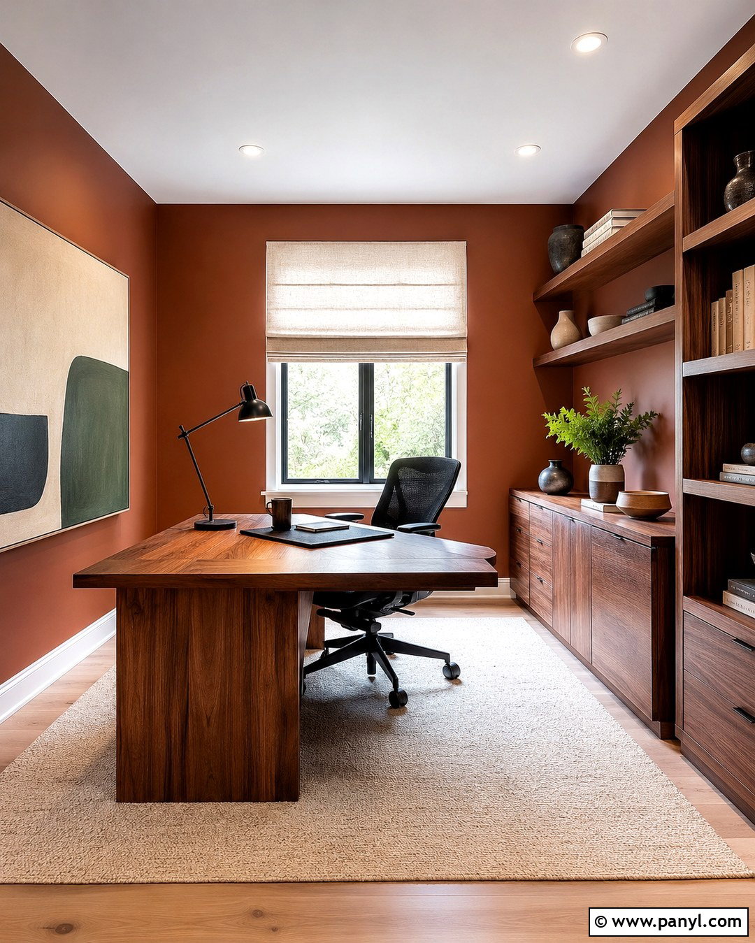 Burnt Sienna Home Office Walls With Walnut Desk - 20 burnt sienna walls