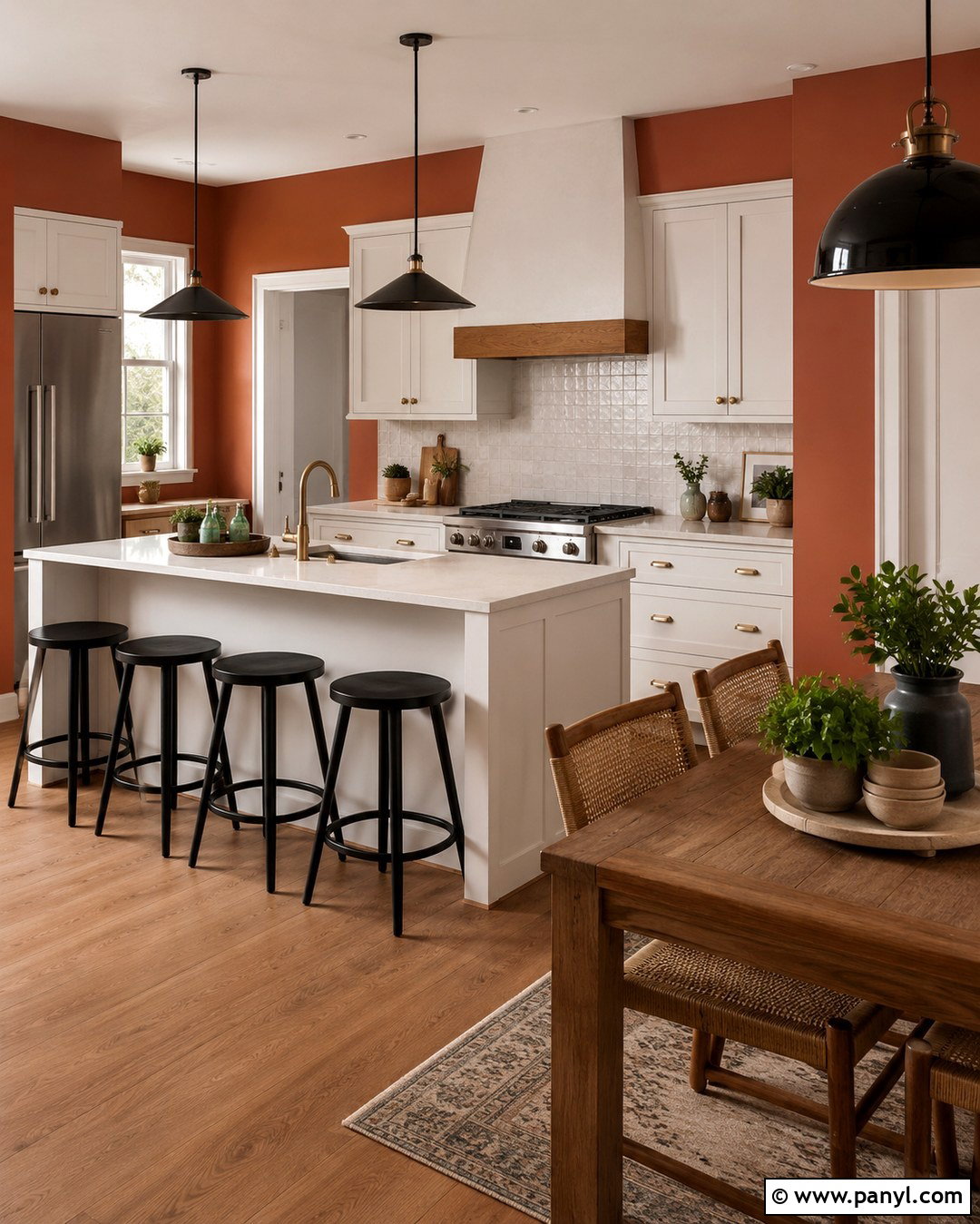 Burnt Sienna Kitchen With Warm White Cabinets - 20 burnt sienna wall paint ideas