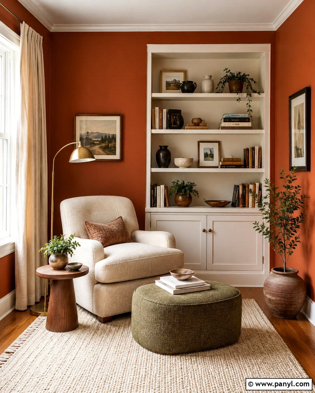Burnt Sienna Reading Nook Walls With Built-In Shelves - 20 burnt sienna walls