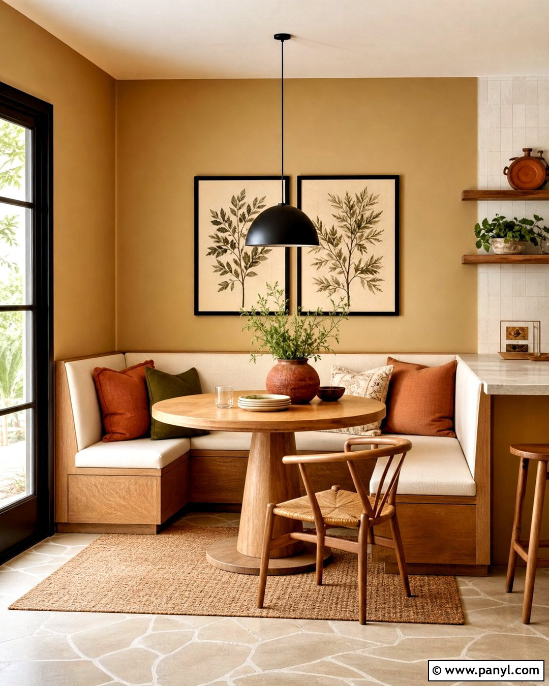 Burnt Yellowstone Beige Dining Nook - 20 asian paint beige color ideas