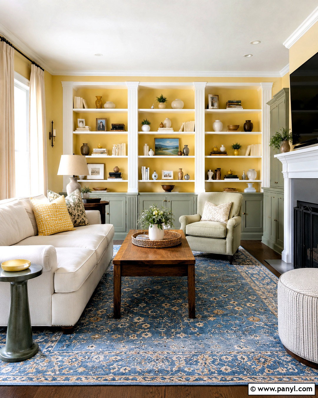 Butter Yellow Accent Wall With Built In Shelves - 40 butter yellow walls