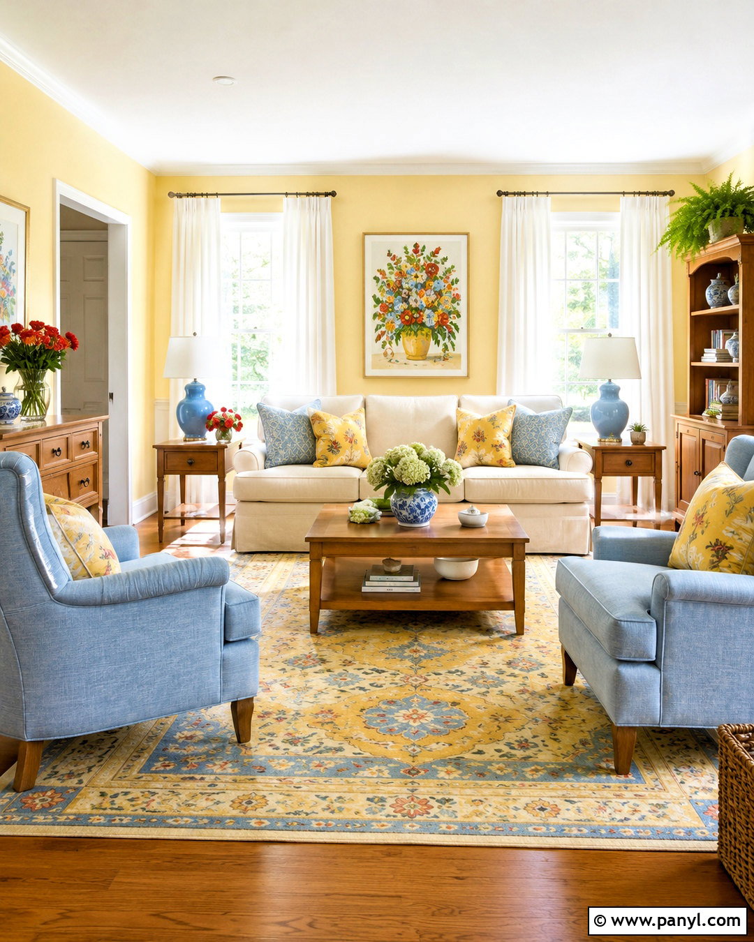 Butter Yellow And Sky Blue Living Room - 20 colour schemes for living room ideas
