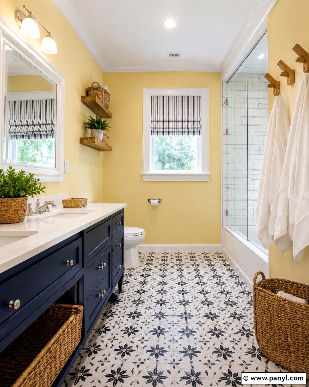 Butter Yellow Bathroom Walls With Navy Vanity - 20 Bathroom Wall Color With Blue Vanity Ideas
