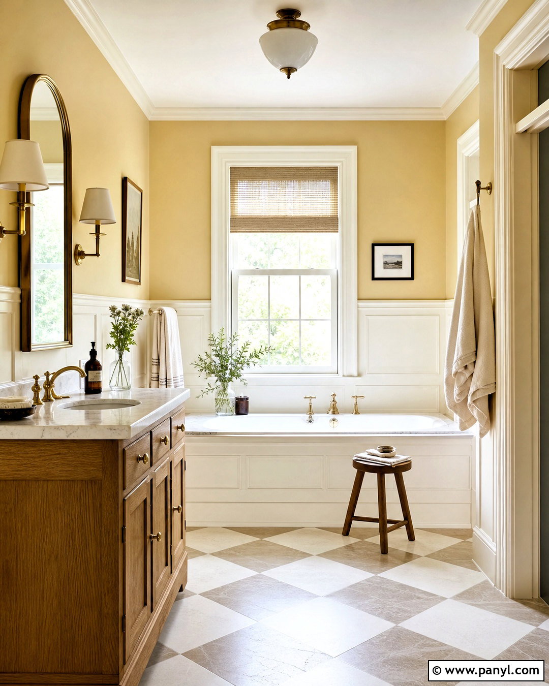 Butter Yellow Bathroom With Checkerboard Floor - 20 butter yellow bathroom ideas