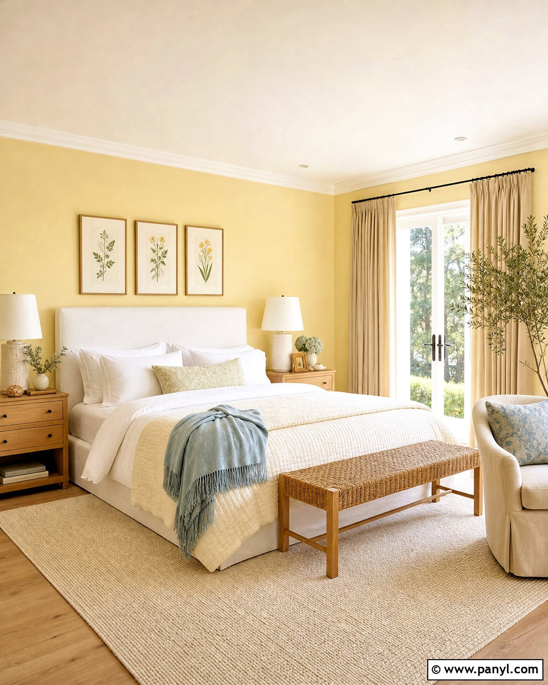 Butter Yellow Bedroom With White Bedding - 20 yellow walls bedroom ideas