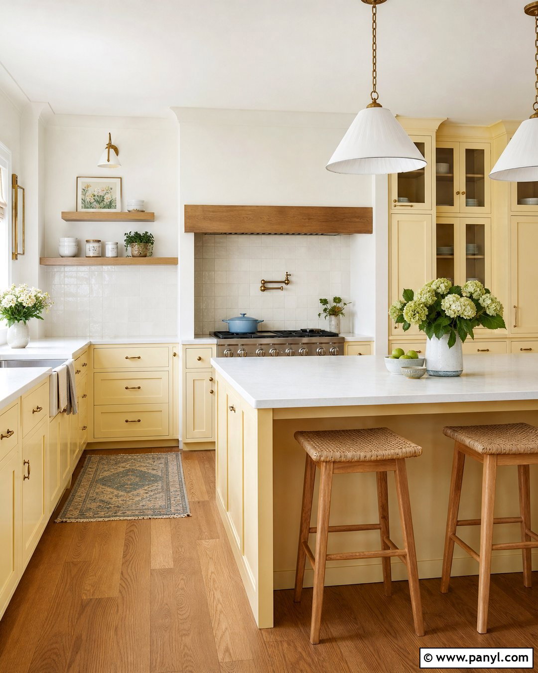Butter Yellow Cabinets With Soft White Walls - 20 Kitchen Cabinet And Wall Paint Ideas