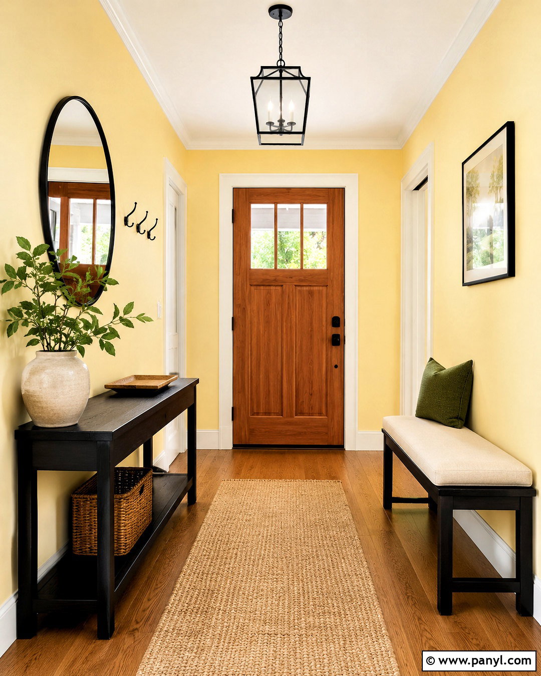 Butter Yellow Entryway Walls With Black Accents - 40 butter yellow walls