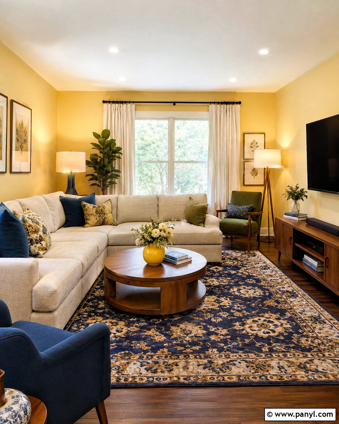 Butter Yellow Family Room Walls With Sectional Sofa - 40 butter yellow walls