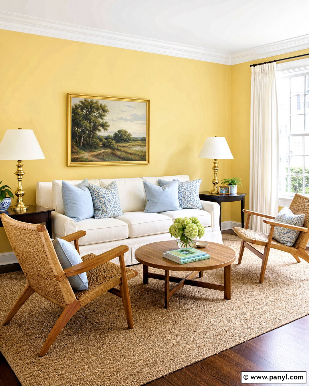 Butter Yellow Feature Wall With Cream Furniture - 20 yellow feature wall living room ideas