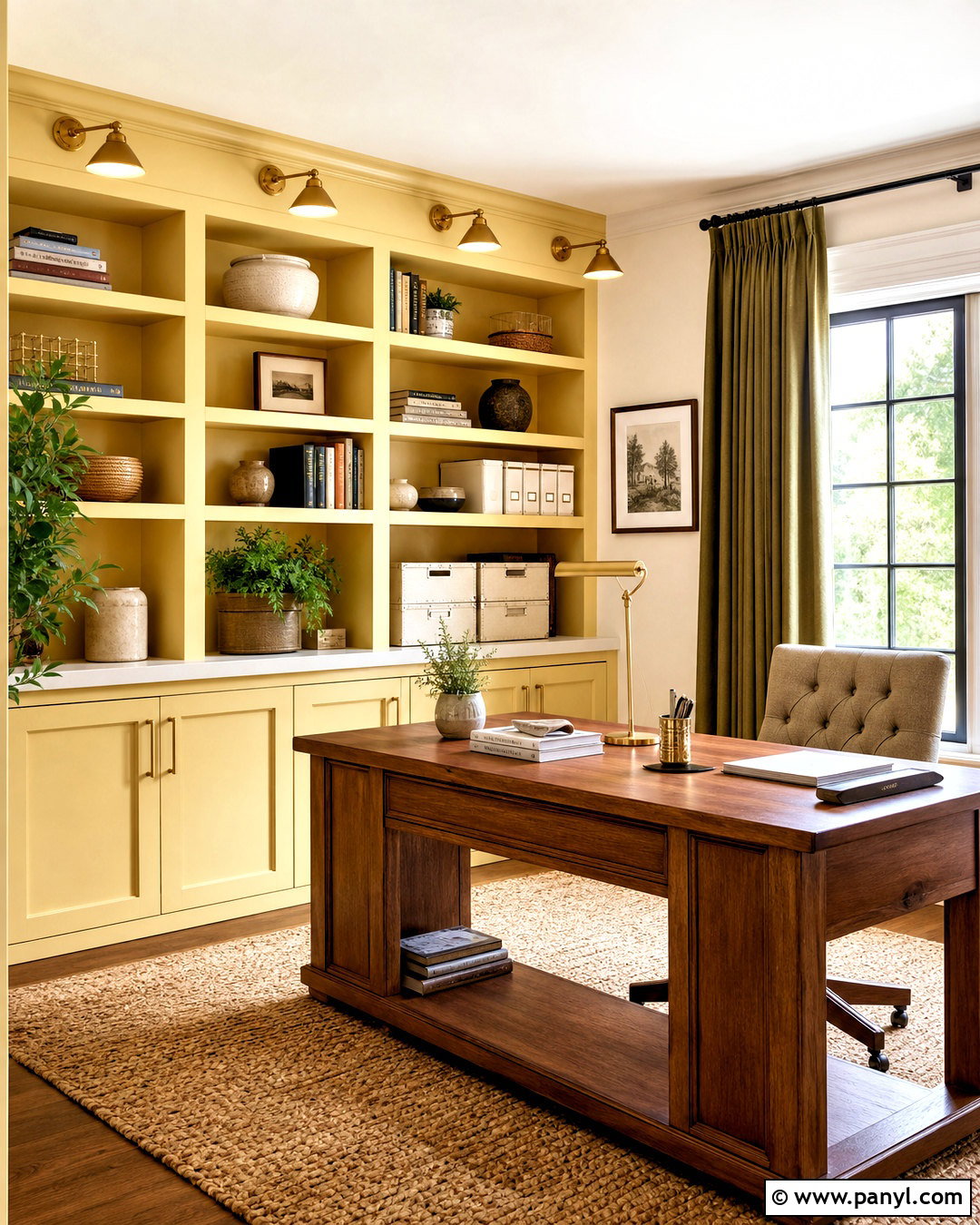 Butter Yellow Home Office With Built-Ins - 20 butter yellow interior ideas