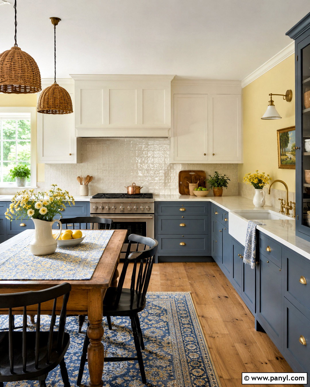 Butter Yellow Kitchen Walls With Blue Cabinets - 40 kitchen wall color ideas