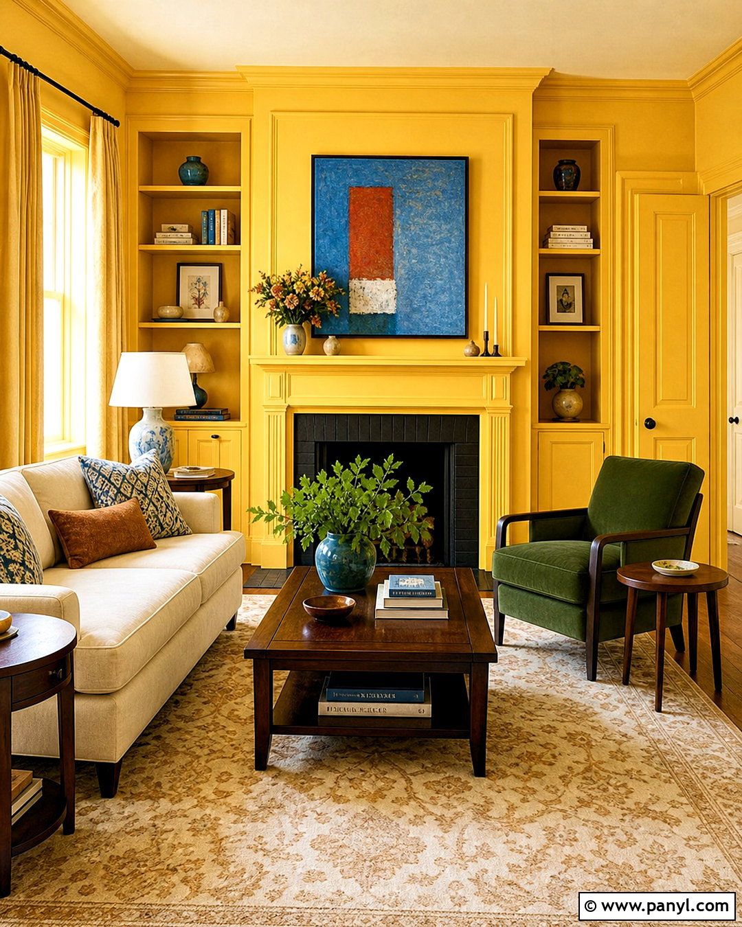 Butter Yellow Living Room With Color-Drenched Walls - 20 butter yellow living room ideas
