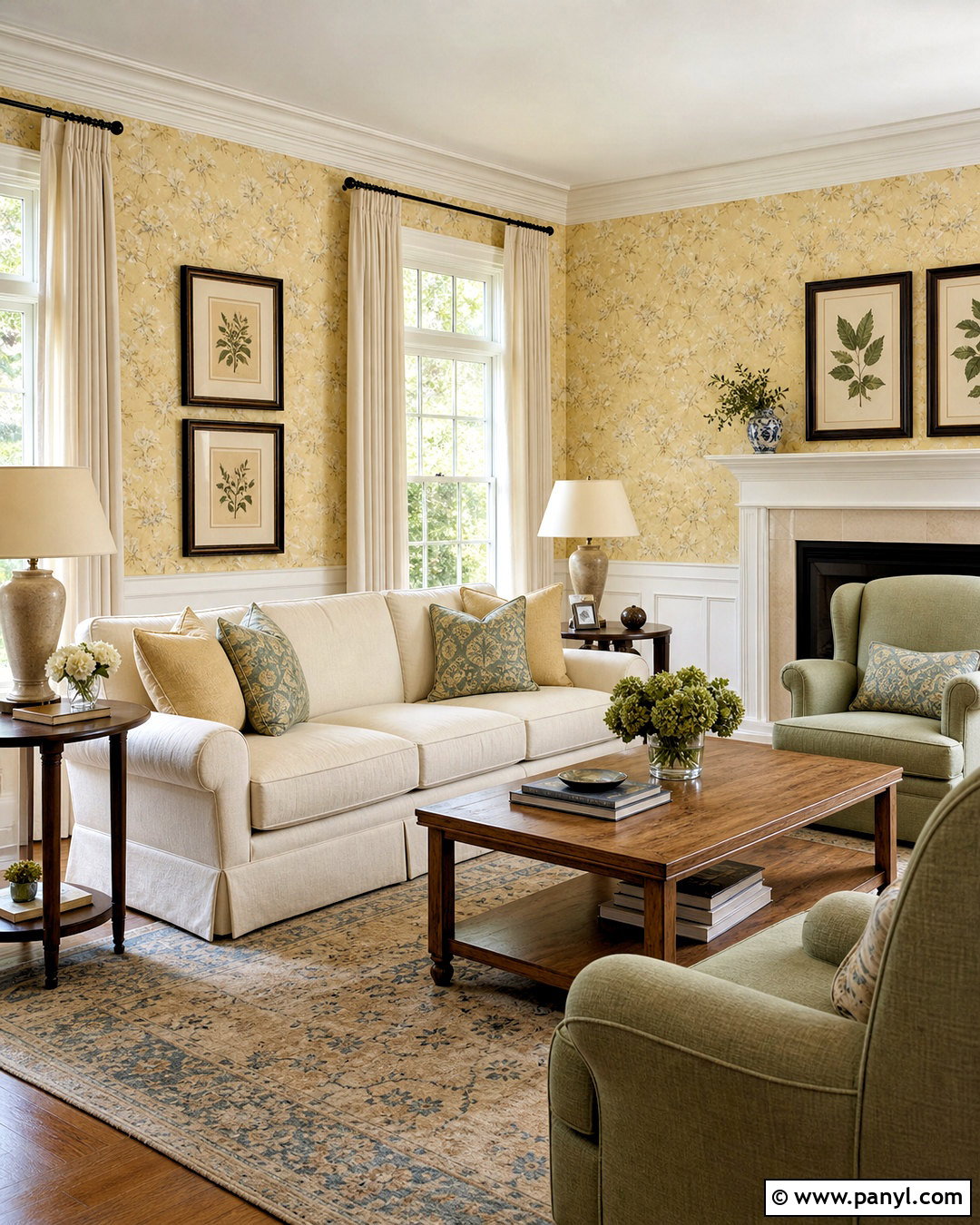 Butter Yellow Living Room With Floral Wallpaper - 20 butter yellow living room ideas